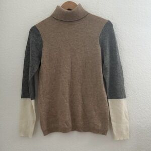 Morgan Taylor Cashmere Turtleneck Colorblock Sweater Womens M‎ Neutral Old Money